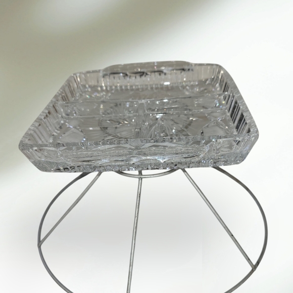 Vintage Lead Crystal Divided Serving Dish Bohemian Glass - Picture 2 of 8
